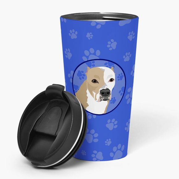 Pit Bull Fawn #4  Stainless Steel 16 oz  Tumbler, Blue - Picture 1 of 4